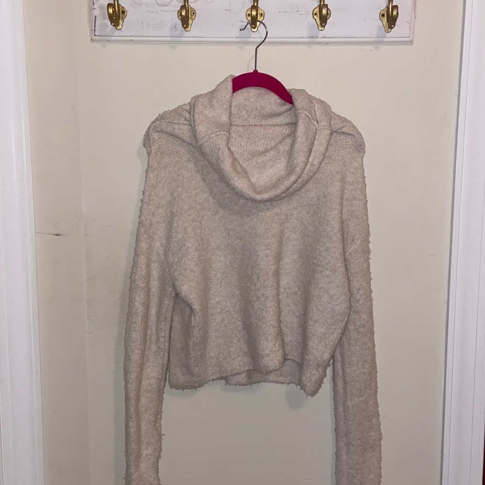 Free People Cream Ivory Turtleneck Cowl Neck Sweater Fuzzy XS